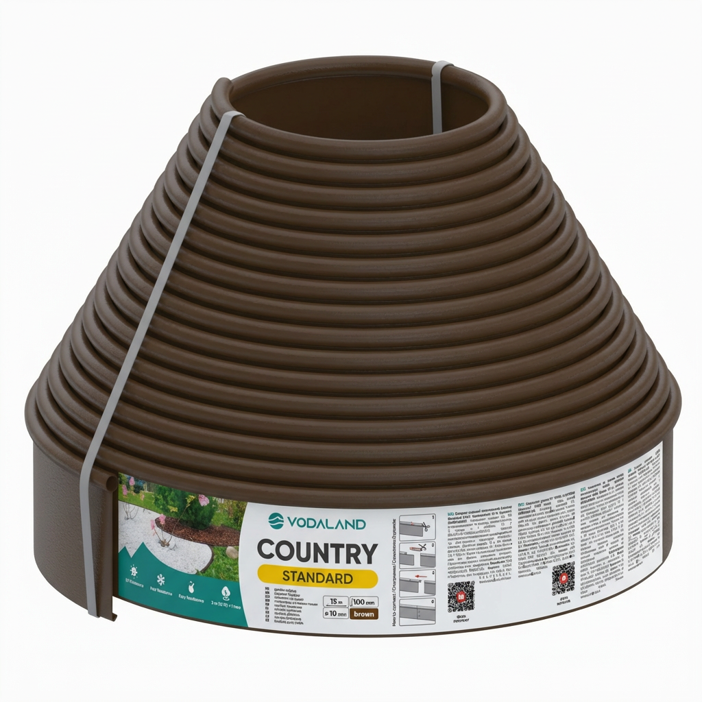 Бордюр садовий пластиковий Country Standard H100 коричневий 15 м 82952-15-BN